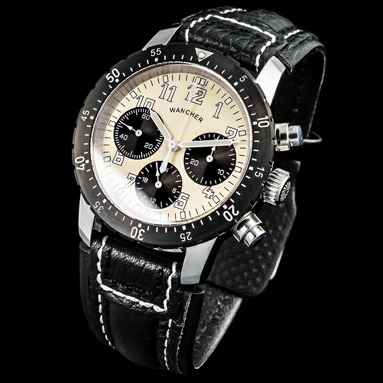 ◇○WANCHER 機械式手巻き クロノグラフ 腕時計 パイロットウォッチ